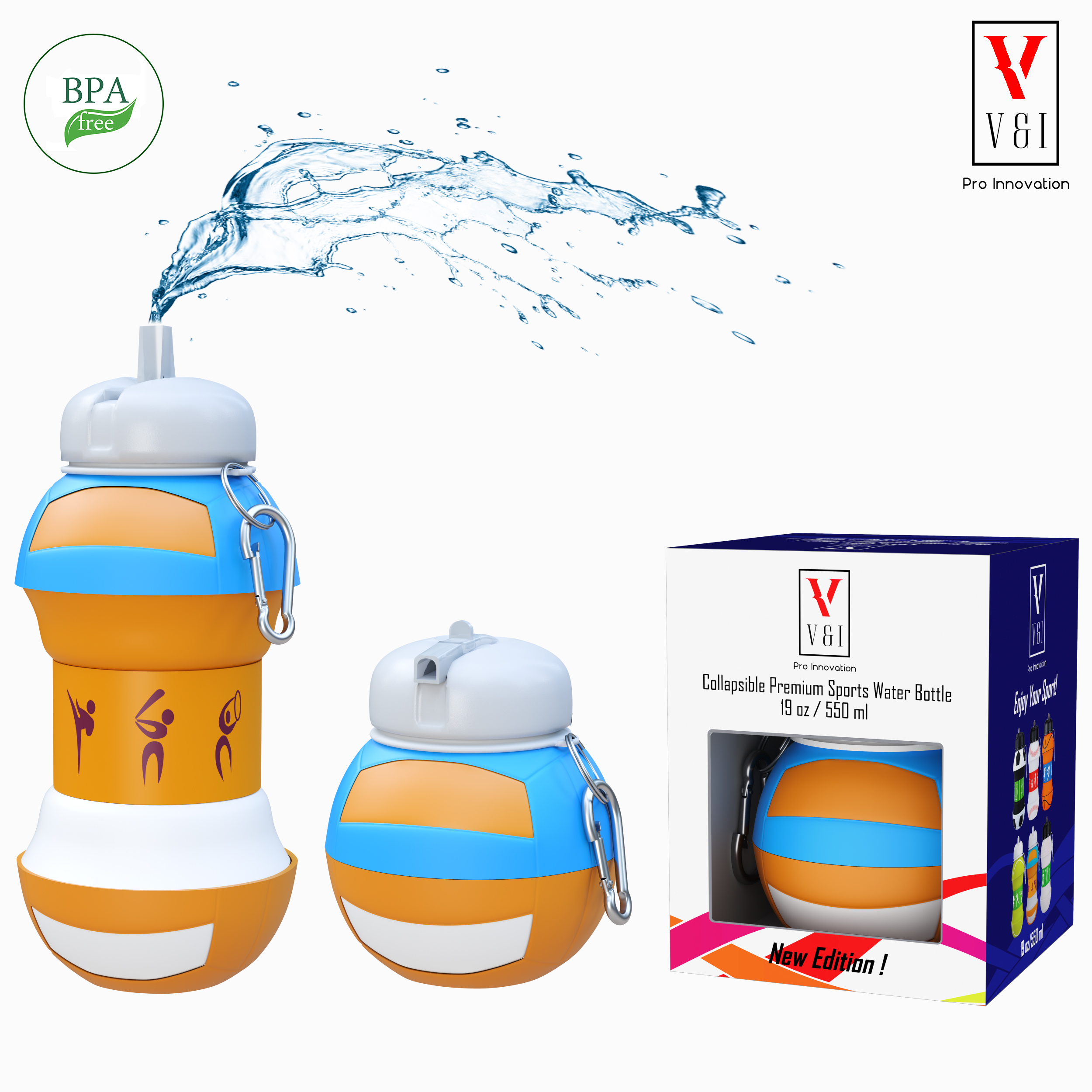 V V&I PRO INNOVATION Kids Sports Water Bottle Collapsible Ball